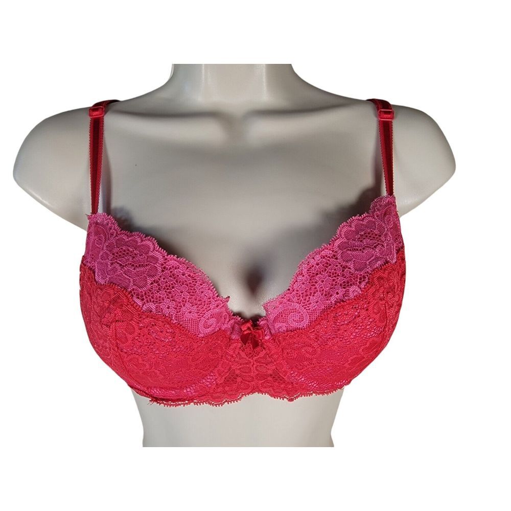 Victoria's Secret Dream Angels Demi Lined‎ Bra Hot Pink Lace 34C